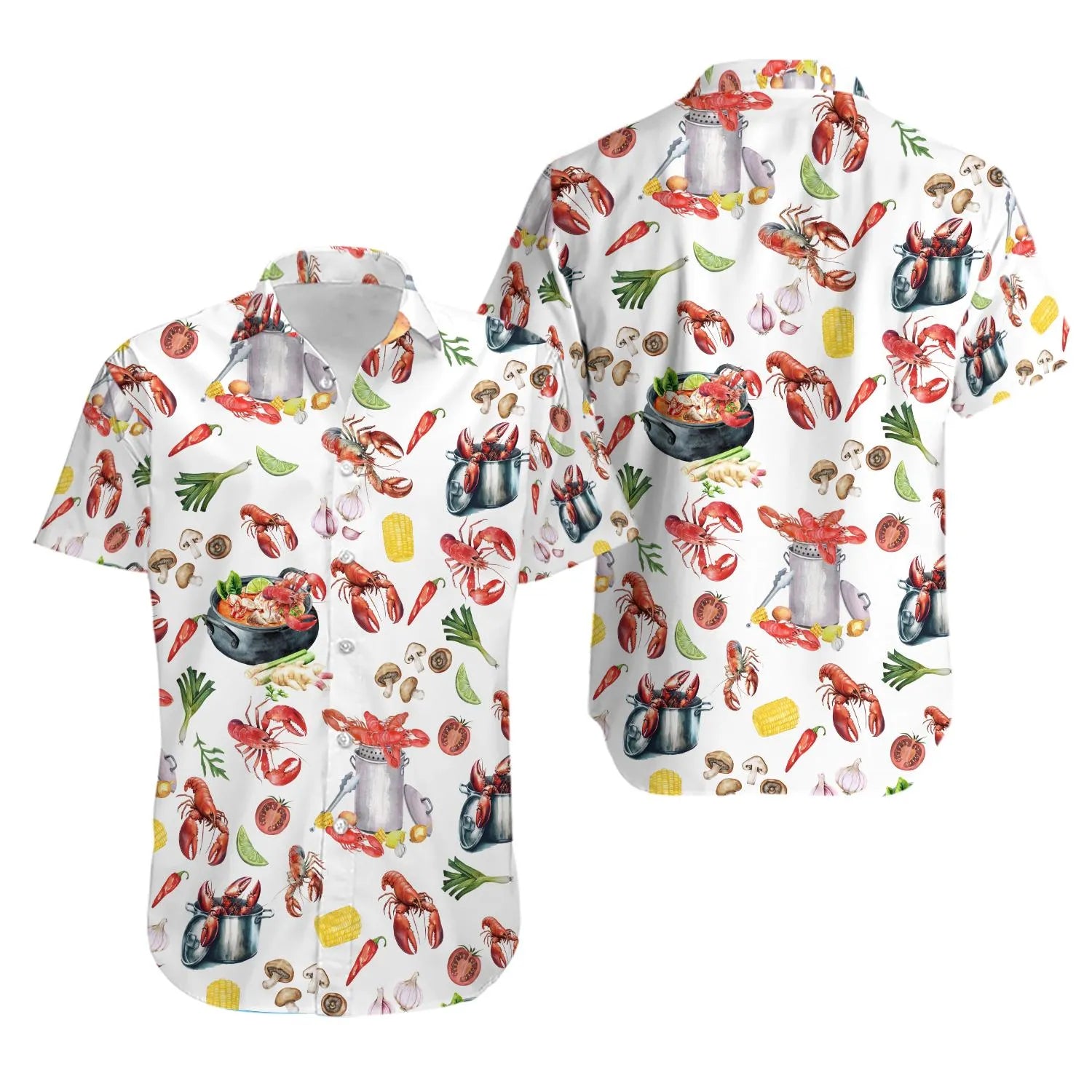 Crawfish Boil Hawaiian Shirt | Watercolor Seafood Print | Lightweight Breathable Fabric | Summer Foodie Gift for Him & Her