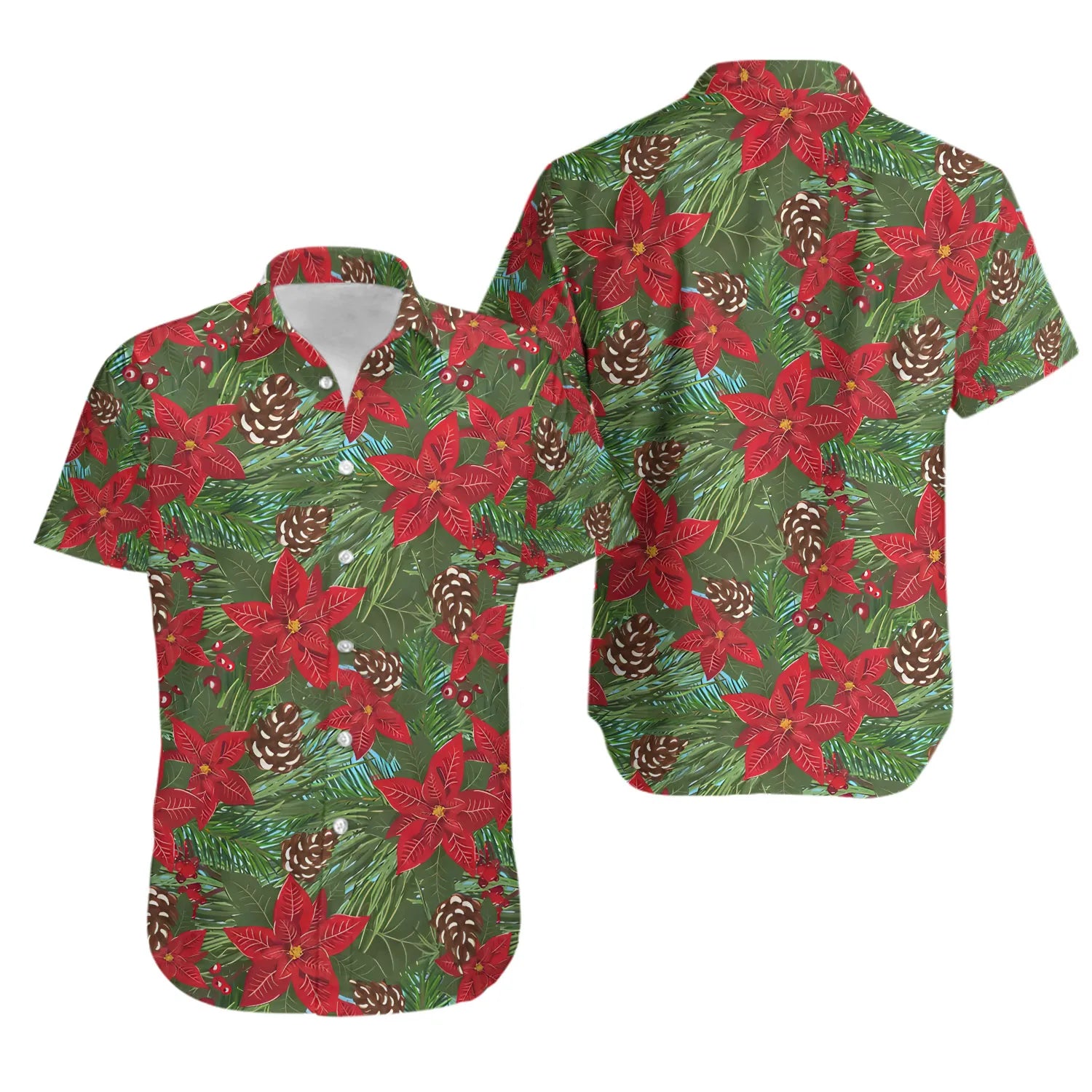 Christmas Poinsettia Hawaiian Shirt | Holiday Botanical Print | Lightweight Festive Fabric | Premium Holiday Gift for Men and Women