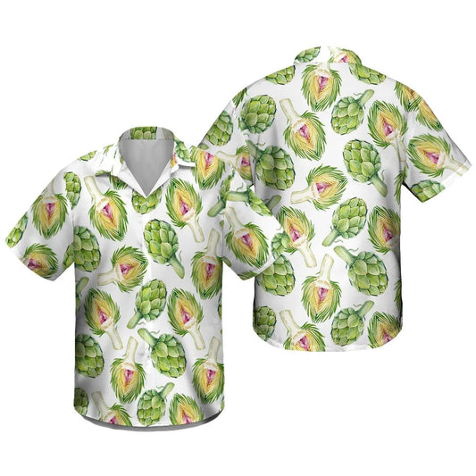 Watercolor Artichoke Hawaiian Shirt | Botanical Aloha Print | Lightweight Summer Resort Wear | Unique Vegetable Foodie Gift
