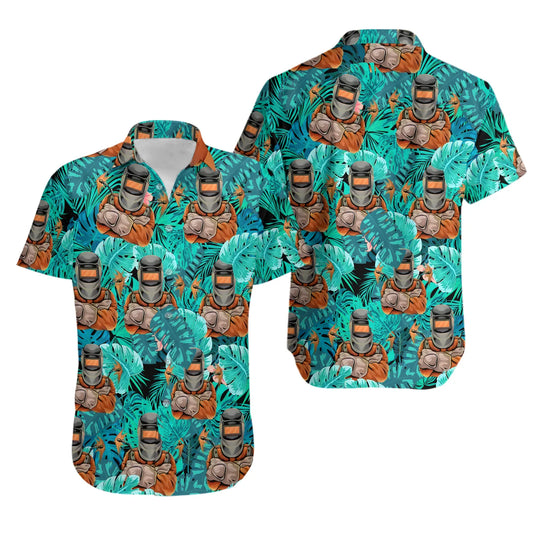 Welder Hawaiian Shirt | Tropical Floral Welding Design | Premium All-Over Print | Gift for Metalworkers and Welders