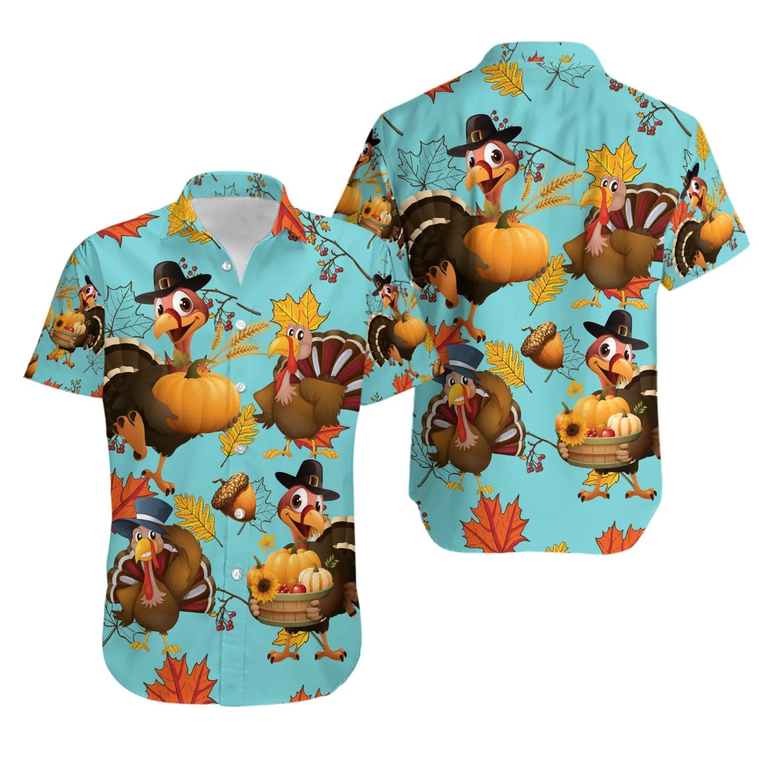Thanksgiving Turkey Hawaiian Shirt | Festive Fall Harvest Pattern | Lightweight Button Down | Premium Holiday Gift for Men and Women