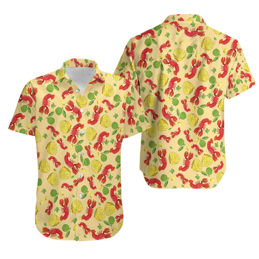 Crawfish Hawaiian Shirt | Lemon Seafood Print | Summer Button Down | Fun Gift for Seafood Lovers