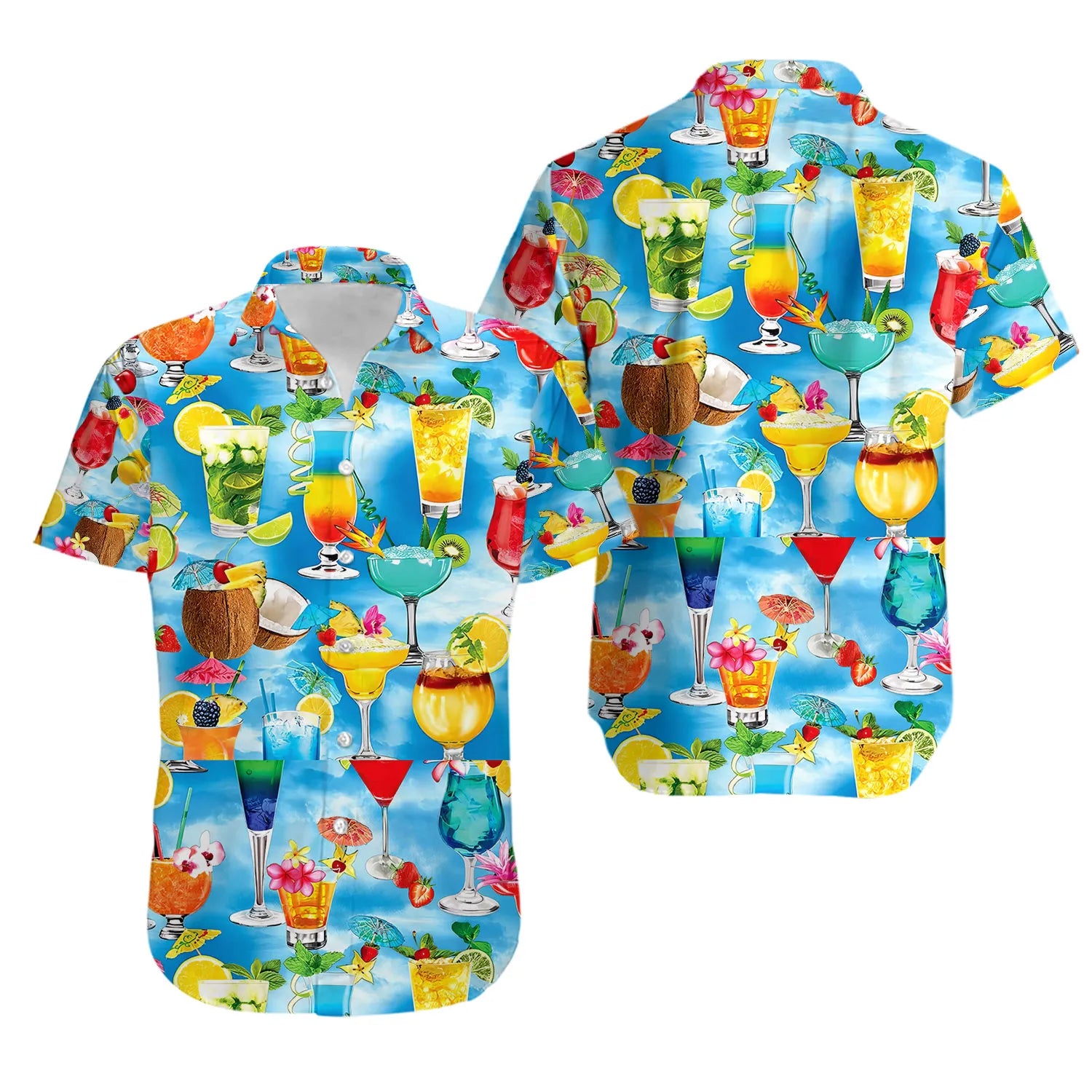 Cocktail Hawaiian Shirt | Tropical Fruit Drink Print | Lightweight Summer Aloha Top | Premium Vacation Gift for Men & Women