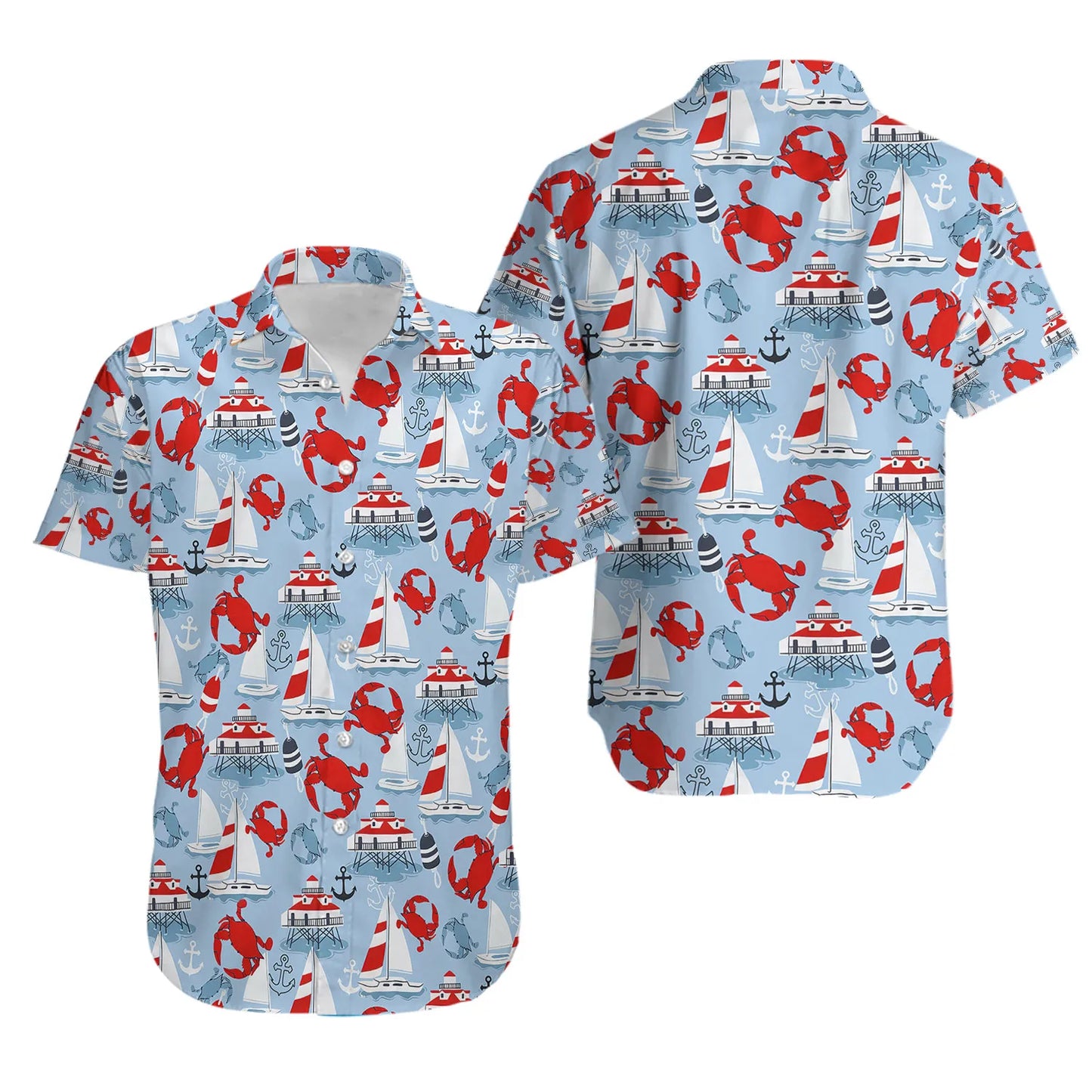 Crab Hawaiian Shirt | Nautical Coastal Print | Premium Summer Aloha Top | Vacation Beach Gift for Him