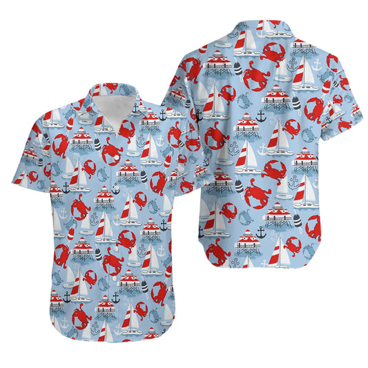 Crab Hawaiian Shirt | Nautical Coastal Print | Premium Summer Aloha Top | Vacation Beach Gift for Him