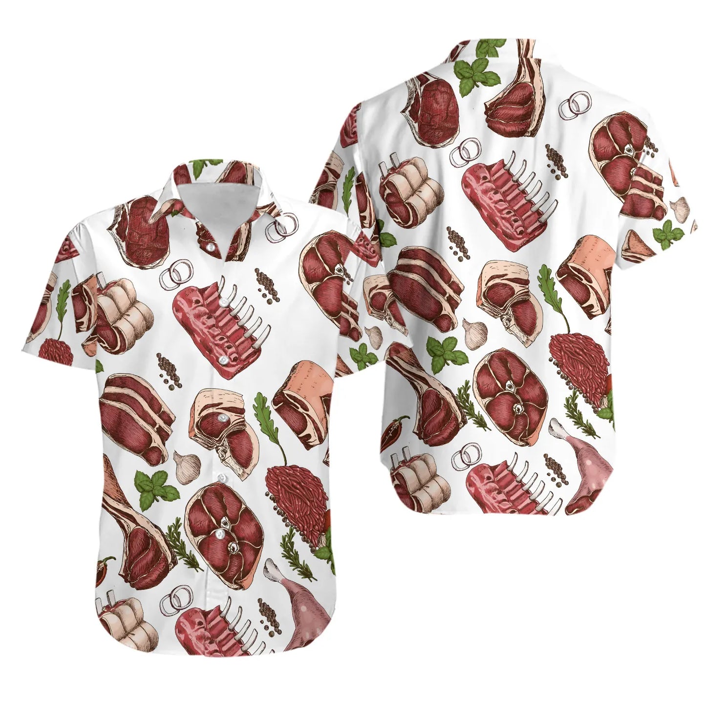 Butcher Hawaiian Shirt | Gourmet Meat Print Pattern | Premium Lightweight Aloha Style | Unique Culinary Gift for Foodies and Chefs