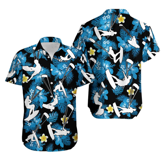 Kitesurfing Hawaiian Shirt | Tropical Floral Kiteboard Print | Lightweight Summer Apparel | Premium Beach Gift For Men
