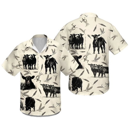 Black Angus Cattle Hawaiian Shirt | Vintage Farm Life Pattern | Lightweight Summer Aloha Top | Premium Gift for Farmers and Ranchers