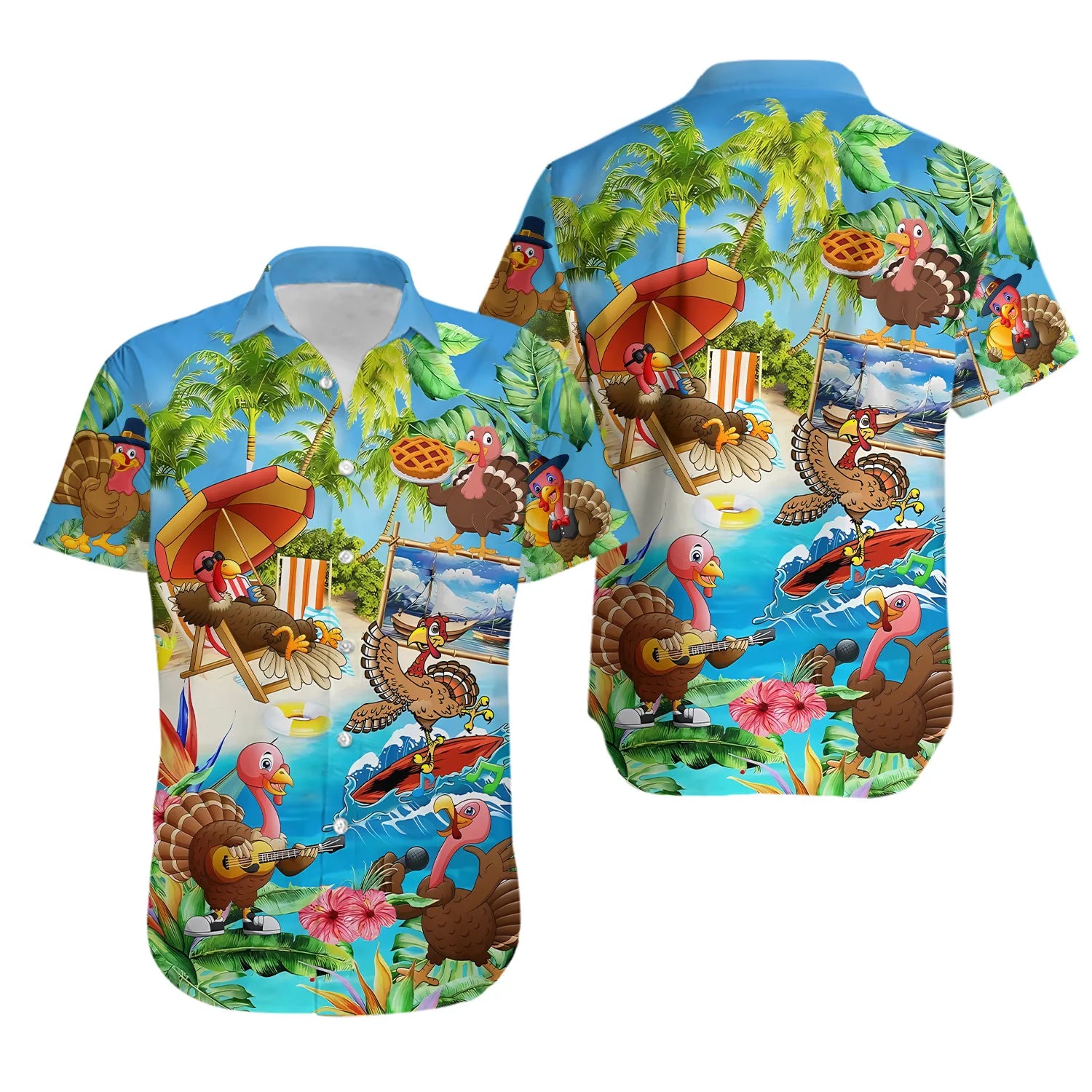 Funny Turkey Thanksgiving Hawaiian Shirt | Tropical Beach Holiday Design | Premium Lightweight Fabric | Festive Thanksgiving Gift for Him & Her