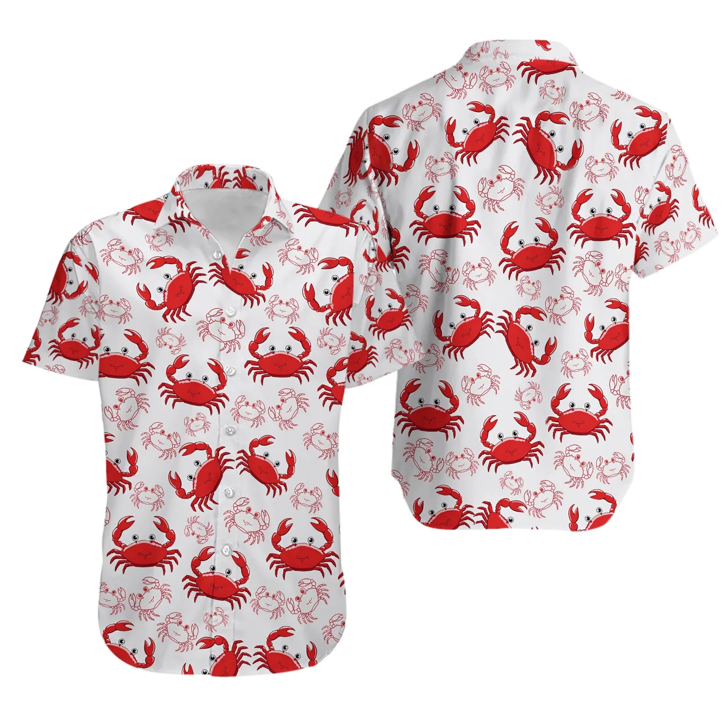 Crab Hawaiian Shirt | Cute Red Ocean Pattern | Lightweight Summer Aloha Top | Beach Vacation Gift For Men And Women