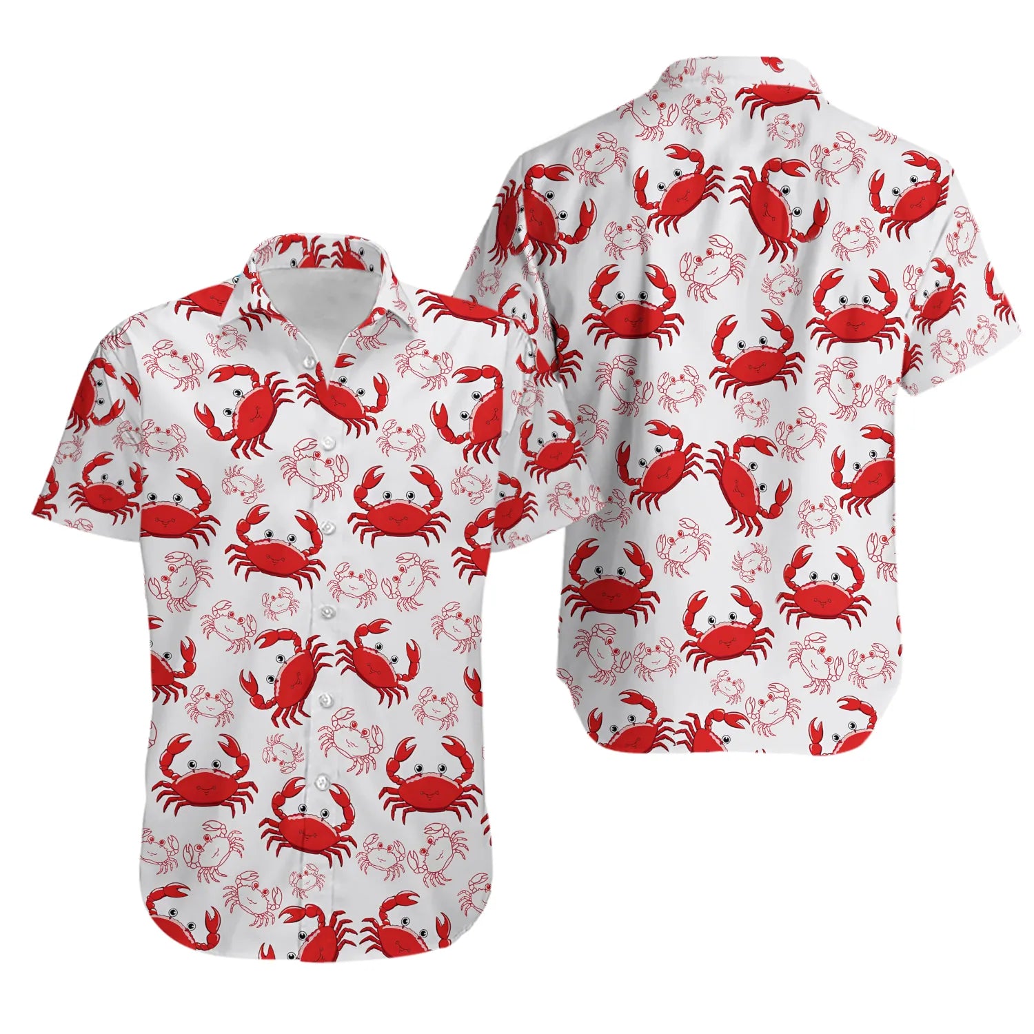 Crab Hawaiian Shirt | Cute Red Ocean Pattern | Lightweight Summer Aloha Top | Beach Vacation Gift For Men And Women