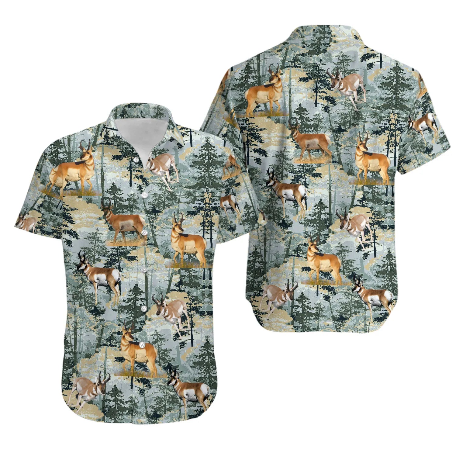 Pronghorn Antelope Hawaiian Shirt | All-Over Wildlife Forest Print | Lightweight Summer Apparel | Unique Nature Lover Gift For Him