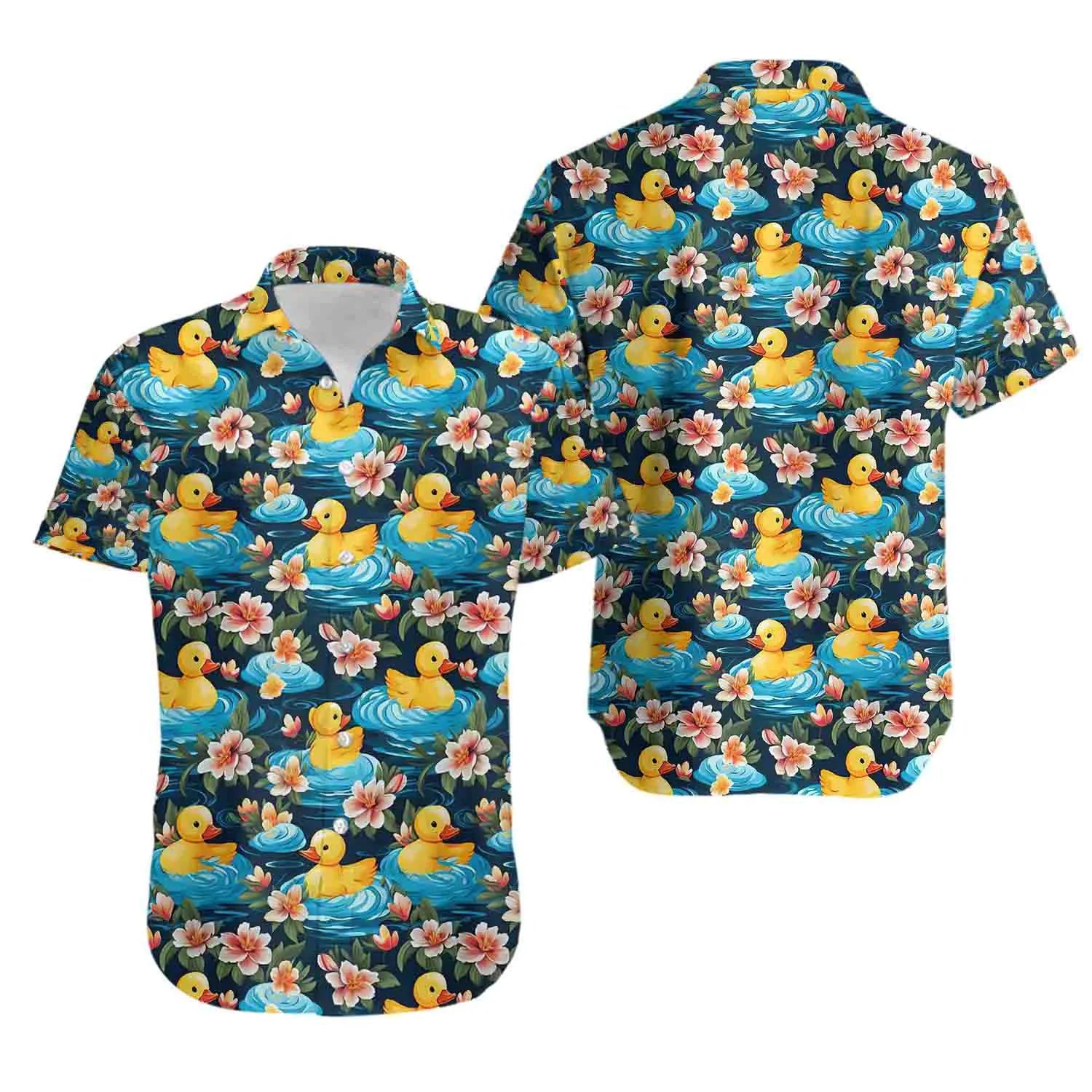 Rubber Duck Hawaiian Shirt | Tropical Floral Summer Print | Lightweight Aloha Top | Fun Novelty Beach Gift for Duck Lovers