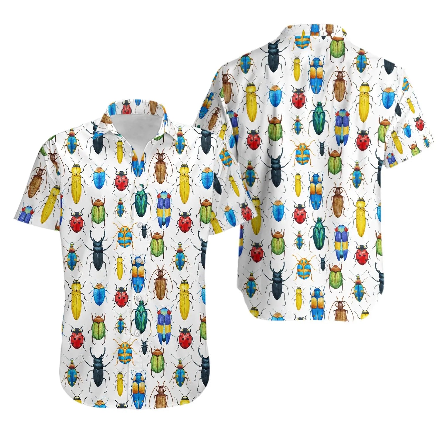 Bug Print Hawaiian Shirt | Colorful Entomologist Illustration | Lightweight Breathable Fabric | Summer Nature Lover Gift