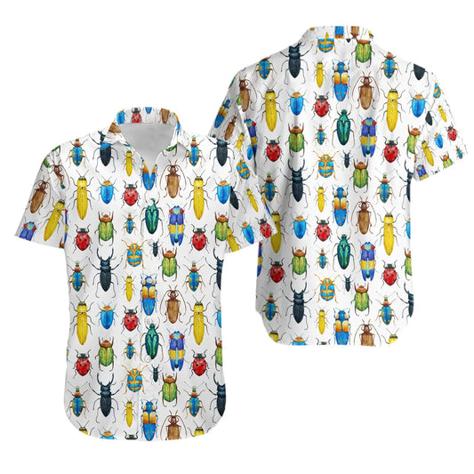 Bug Print Hawaiian Shirt | Colorful Entomologist Illustration | Lightweight Breathable Fabric | Summer Nature Lover Gift