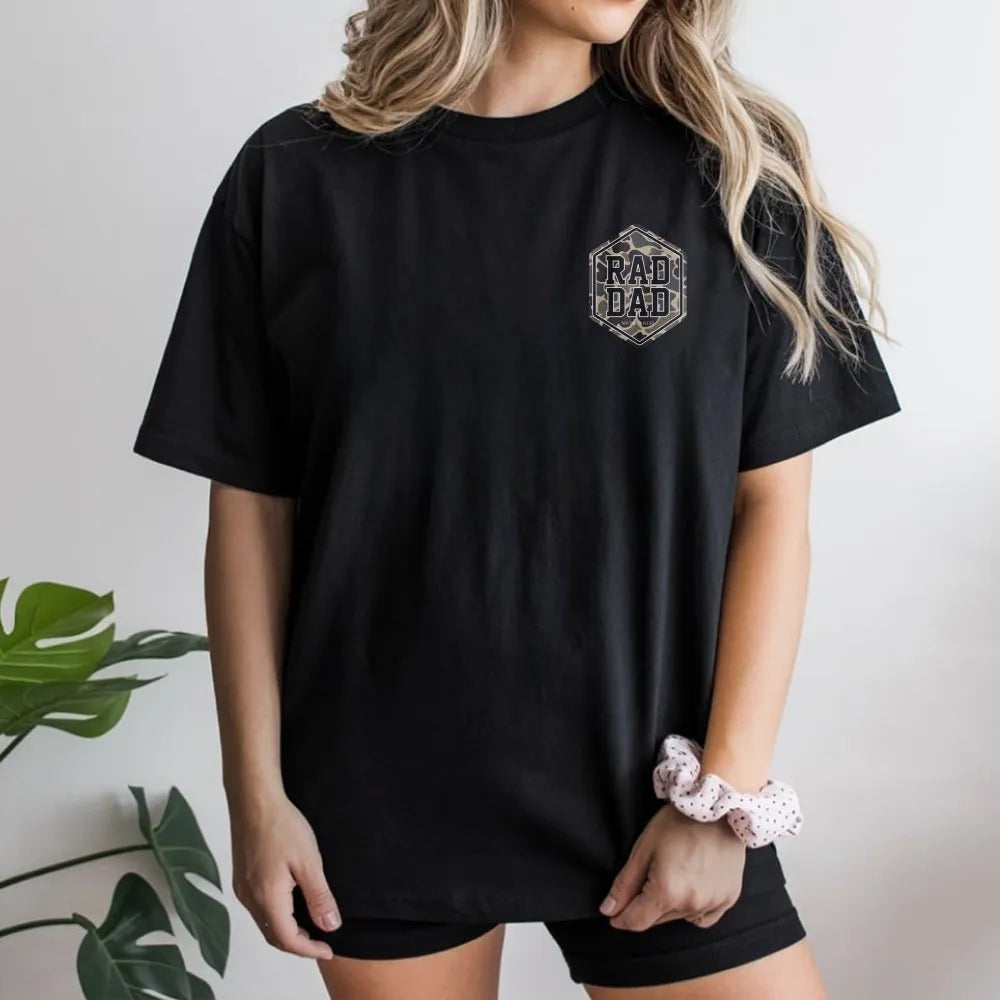 Rad Dad Graphic T-Shirt | Camouflage Hexagon Print | Soft 100% Cotton | Perfect Father's Day Gift for Dads