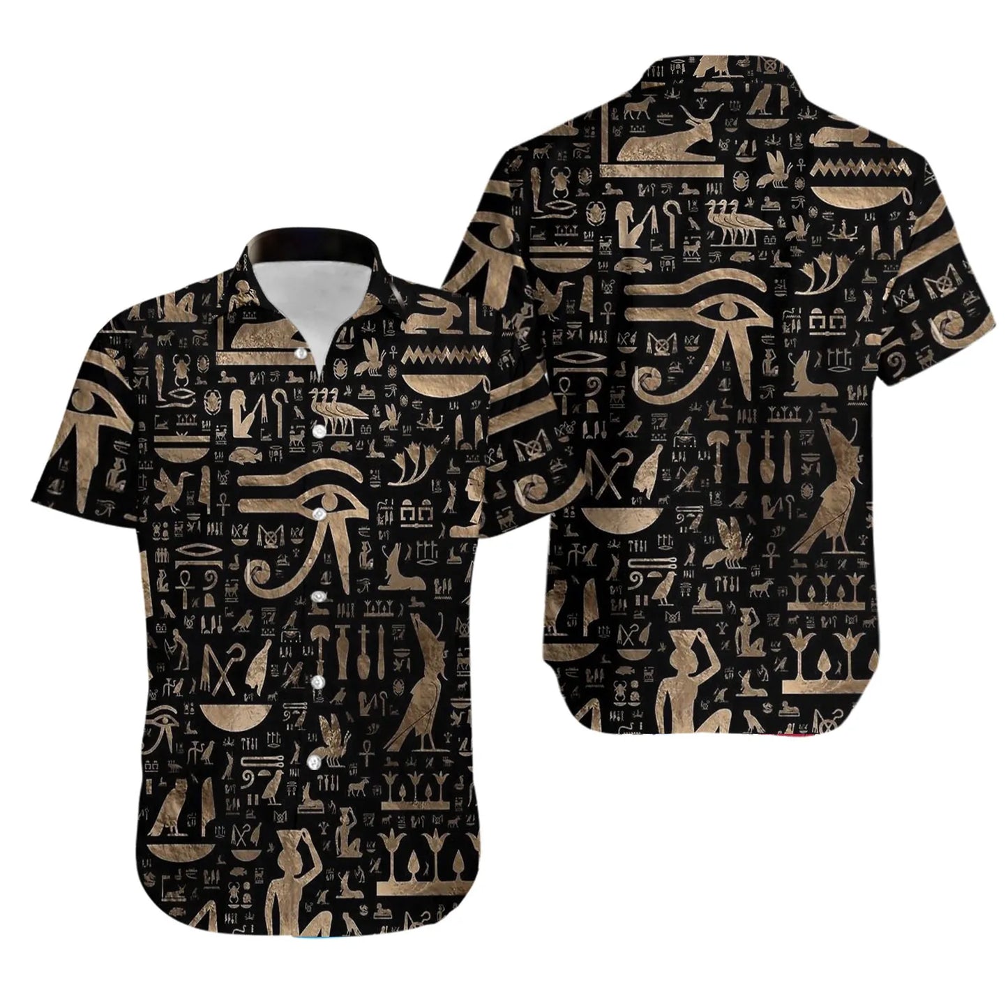 Ancient Egypt Hawaiian Shirt | Hieroglyph Eye of Ra Print | Lightweight Aloha Beachwear | Unique Summer Gift for History Lovers