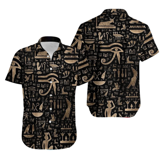 Ancient Egypt Hawaiian Shirt | Hieroglyph Eye of Ra Print | Lightweight Aloha Beachwear | Unique Summer Gift for History Lovers
