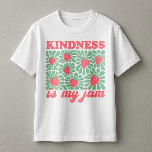Kindness Is My Jam T-Shirt | Retro Strawberry Aesthetic | Premium Cotton Tee | Positive Gift for Teachers and Students
