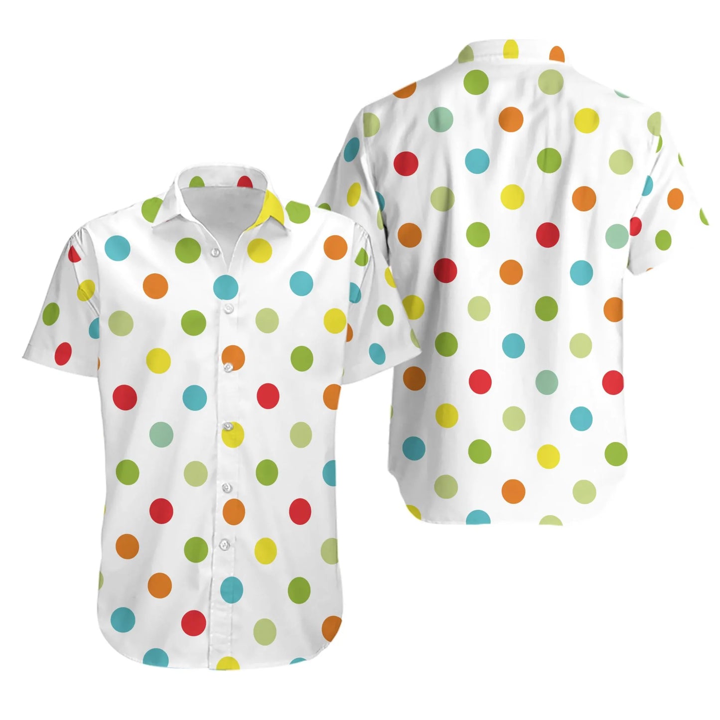 Colorful Polka Dot Hawaiian Shirt | Vibrant Multi-Color Pattern | Lightweight Summer Aloha Apparel | Fun Casual Button Down for Men and Women