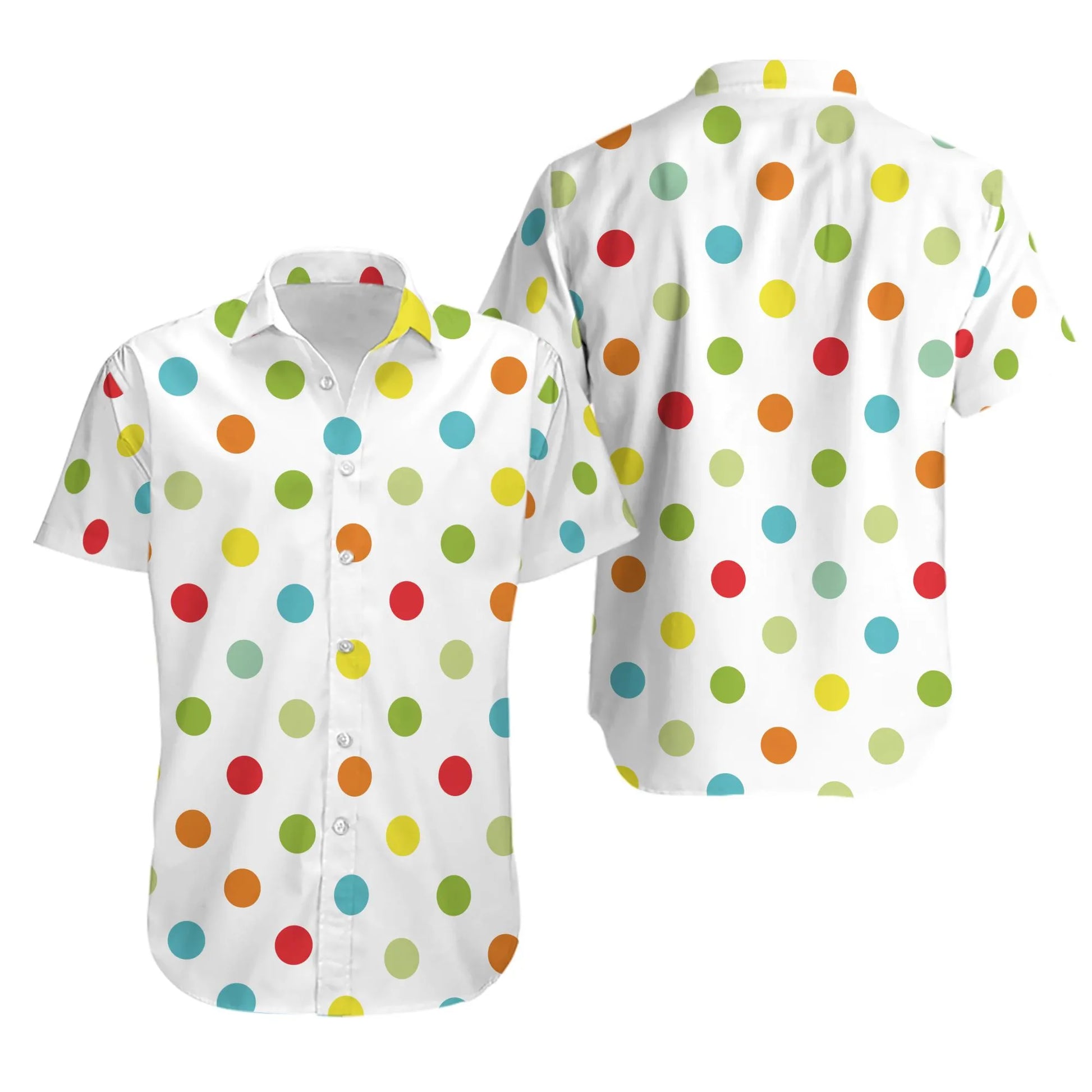 Colorful Polka Dot Hawaiian Shirt | Vibrant Multi-Color Pattern | Lightweight Summer Aloha Apparel | Fun Casual Button Down for Men and Women