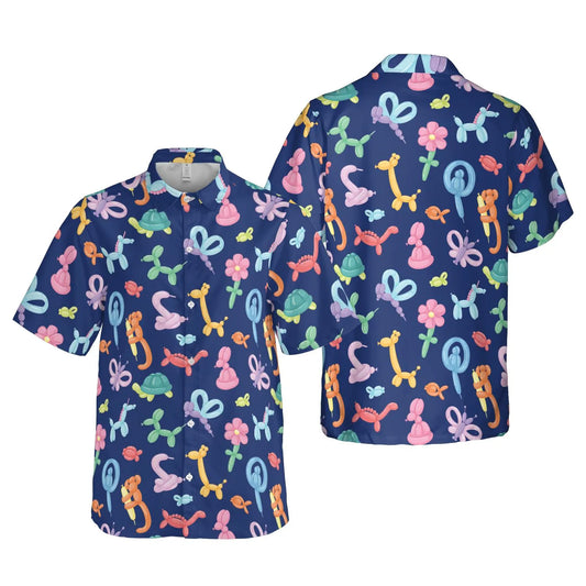 Animal Balloon Hawaiian Shirt | Colorful Party Animal Print | Premium Lightweight Fabric | Fun Summer Festival Vacation Gift