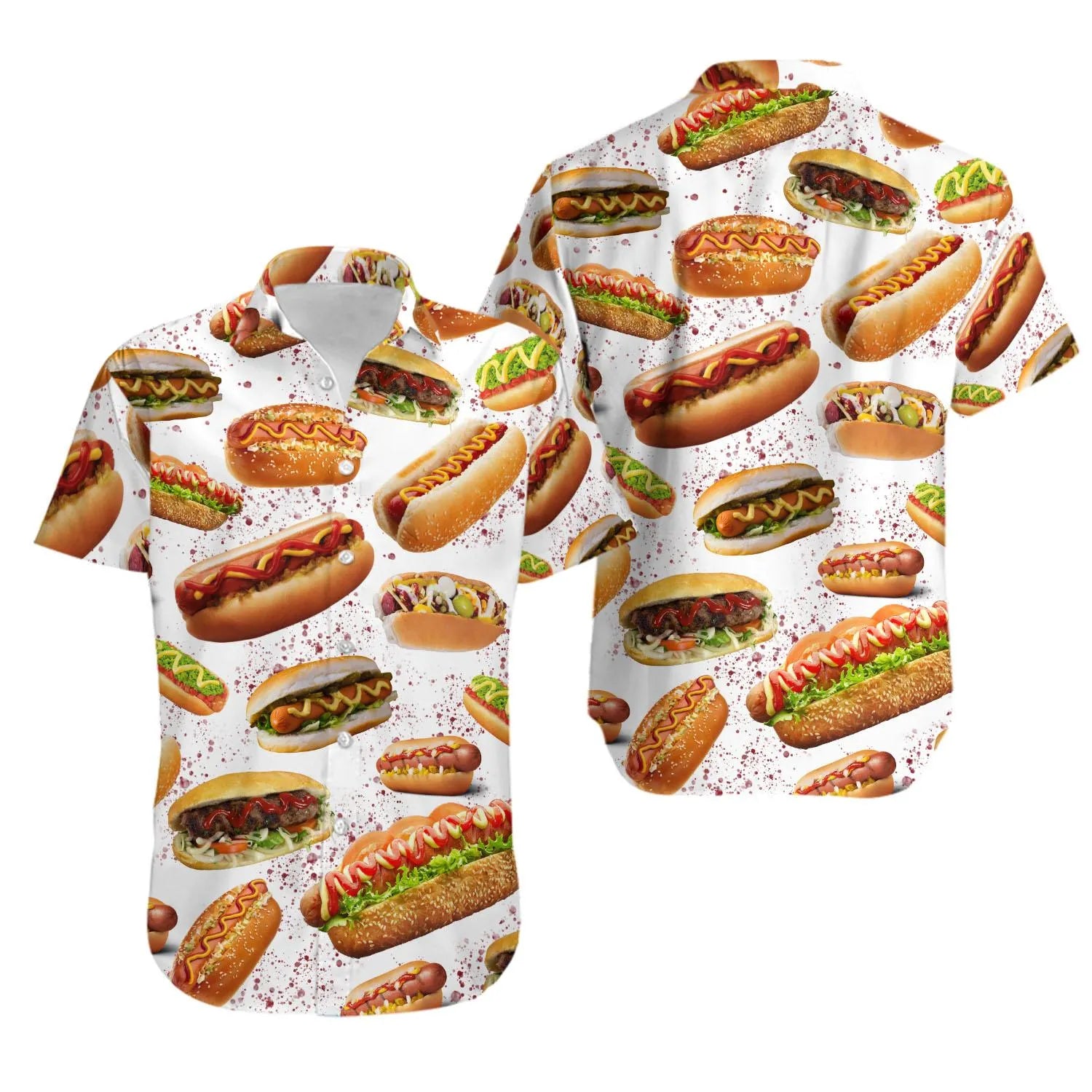 Hot Dog Print Hawaiian Shirt | Fun Food Lover Graphic | Lightweight Summer Apparel | Funny BBQ Party Gift For Men Women