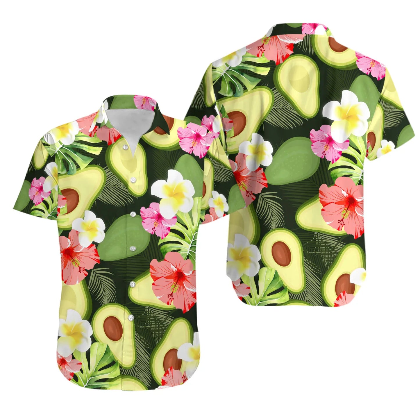 Avocado Hawaiian Shirt | Tropical Floral Hibiscus Print | Lightweight Summer Beach Top | Fun Gift for Foodie Lovers