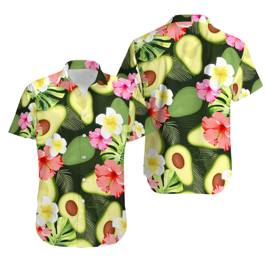 Avocado Hawaiian Shirt | Tropical Floral Hibiscus Print | Lightweight Summer Beach Top | Fun Gift for Foodie Lovers