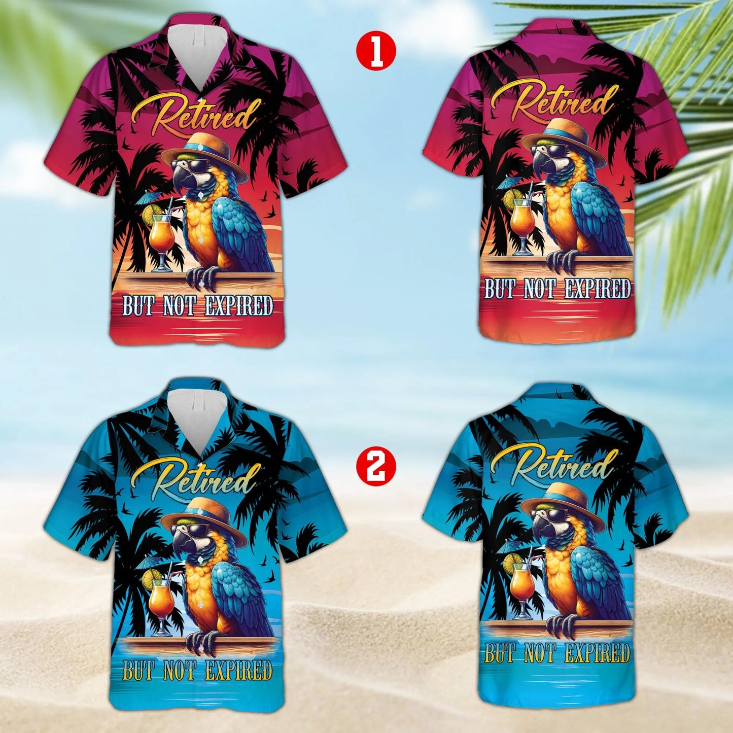 Retired Hawaiian Shirt | Tropical Parrot Beach Vacation Print | Premium Breathable Fabric | Fun Retirement Gift for Men