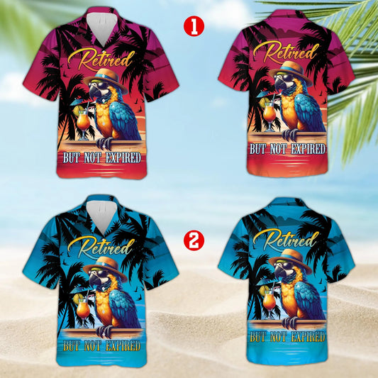 Retired Hawaiian Shirt | Tropical Parrot Beach Vacation Print | Premium Breathable Fabric | Fun Retirement Gift for Men