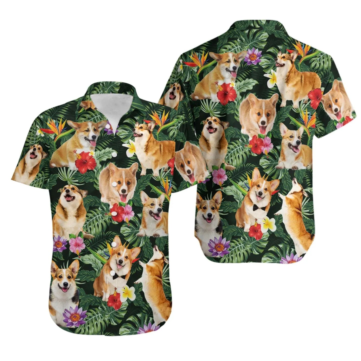Corgi Hawaiian Shirt | Tropical Floral Dog Print | Premium Summer Aloha Button-Up | Perfect Gift for Corgi Lovers