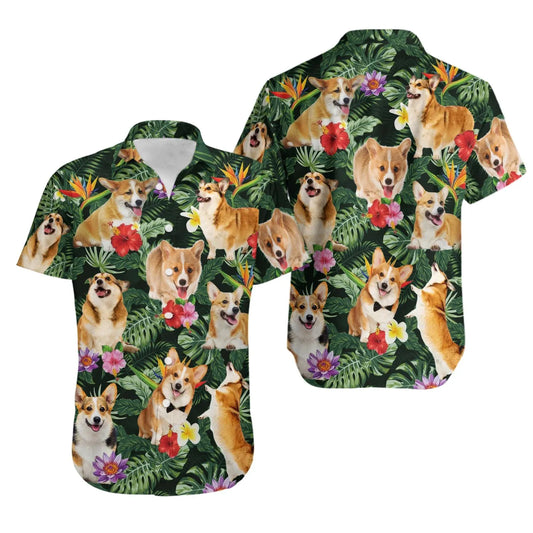 Corgi Hawaiian Shirt | Tropical Floral Dog Print | Premium Summer Aloha Button-Up | Perfect Gift for Corgi Lovers
