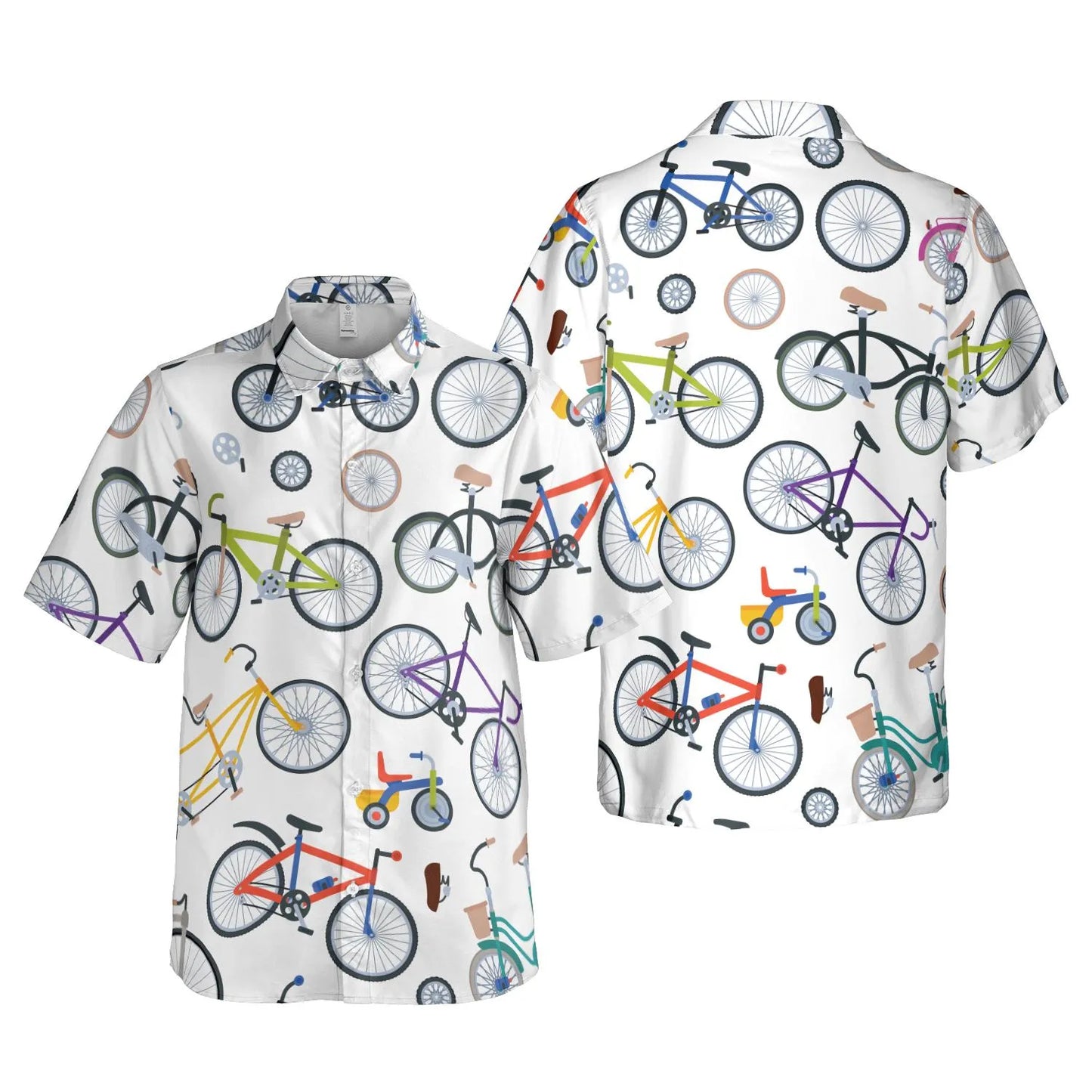 Bicycle Print Hawaiian Shirt | Fun Cyclist Graphic Pattern | Breathable Summer Aloha Top | Perfect Gift for Cycling Enthusiasts