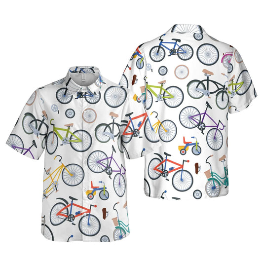 Bicycle Print Hawaiian Shirt | Fun Cyclist Graphic Pattern | Breathable Summer Aloha Top | Perfect Gift for Cycling Enthusiasts
