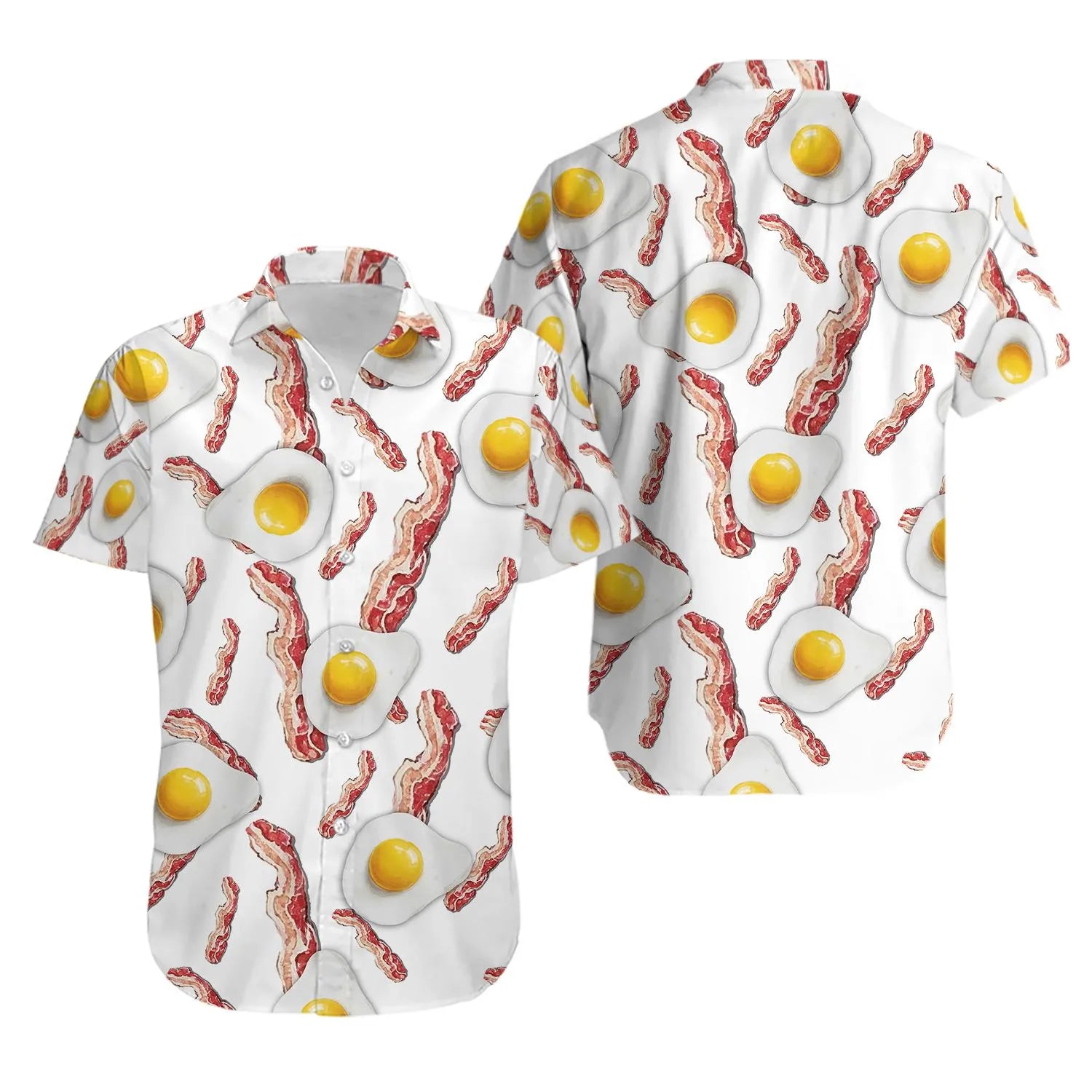 Bacon and Egg Hawaiian Shirt | Fun Food Print Button Down | Lightweight Summer Beachwear | Unique Novelty Gift for Foodies