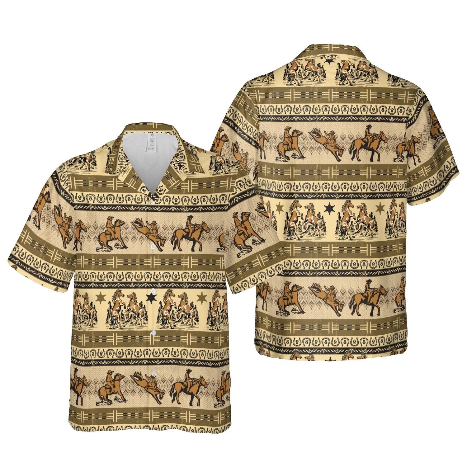 Western Cowboy Hawaiian Shirt | Vintage Rodeo Print Button Up | Lightweight Breathable Fabric | Summer Ranch Wear Gift for Him