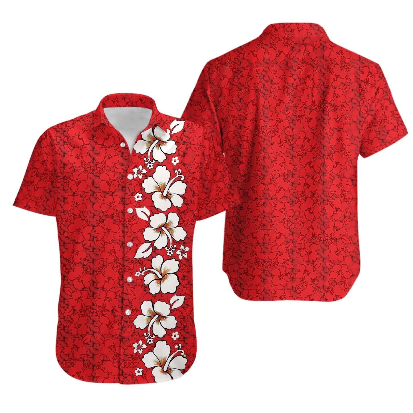 Classic Red Hawaiian Shirt | Hibiscus Floral Print Pattern | Lightweight Summer Aloha Apparel | Vacation Wear Gift For Men And Women