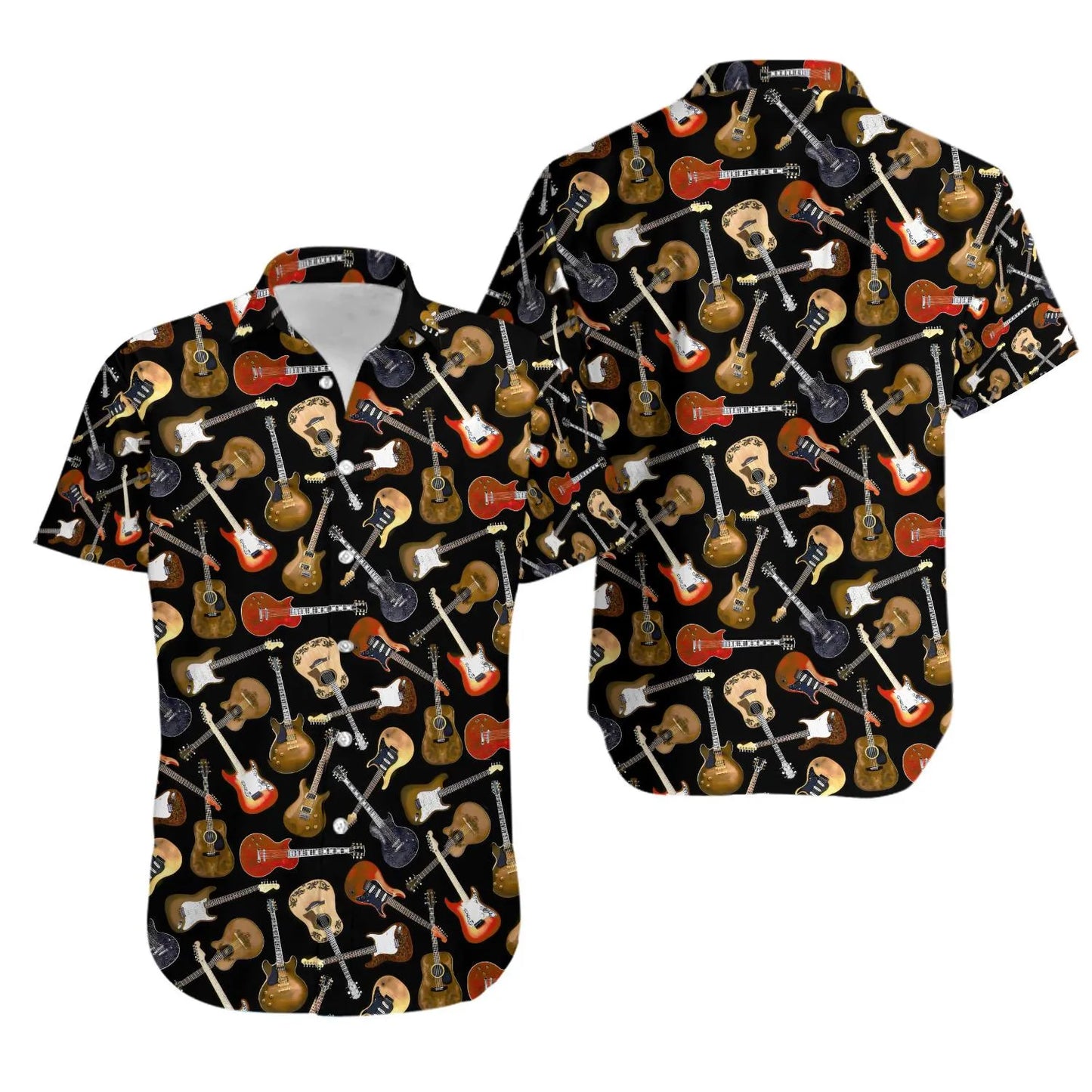 Guitar Print Hawaiian Shirt | Music Lover Aloha Button Down | Lightweight Summer Festival Top | Musician Gift for Guitarist