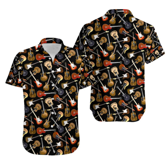 Guitar Print Hawaiian Shirt | Music Lover Aloha Button Down | Lightweight Summer Festival Top | Musician Gift for Guitarist