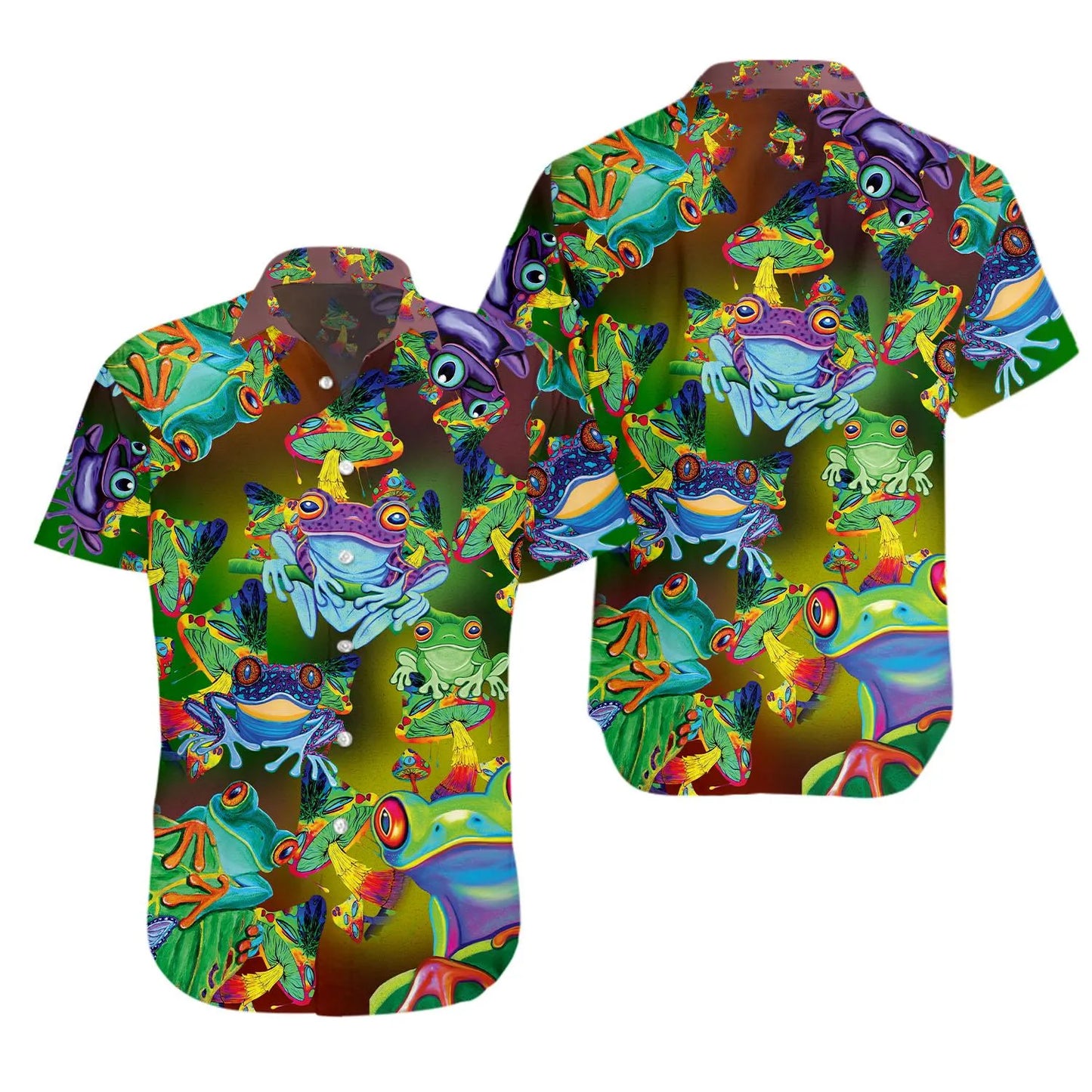 Psychedelic Frog Hawaiian Shirt | Trippy Toad Art Print | Lightweight Summer Resort Wear | Gift for Amphibian Lovers