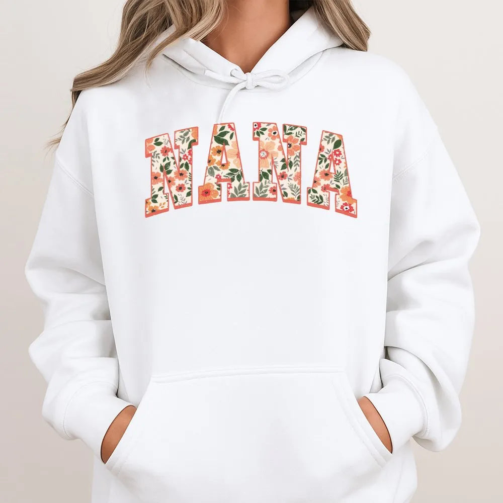Nana Hoodie | Floral Varsity Letter Print | Cotton-Polyester Blend | Trendy Mother's Day Gift For Grandma