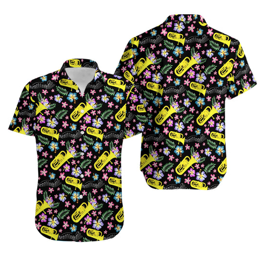 Euphonium Hawaiian Shirt | Floral Music Print | Lightweight Casual Button Down | Gift for Brass Musician