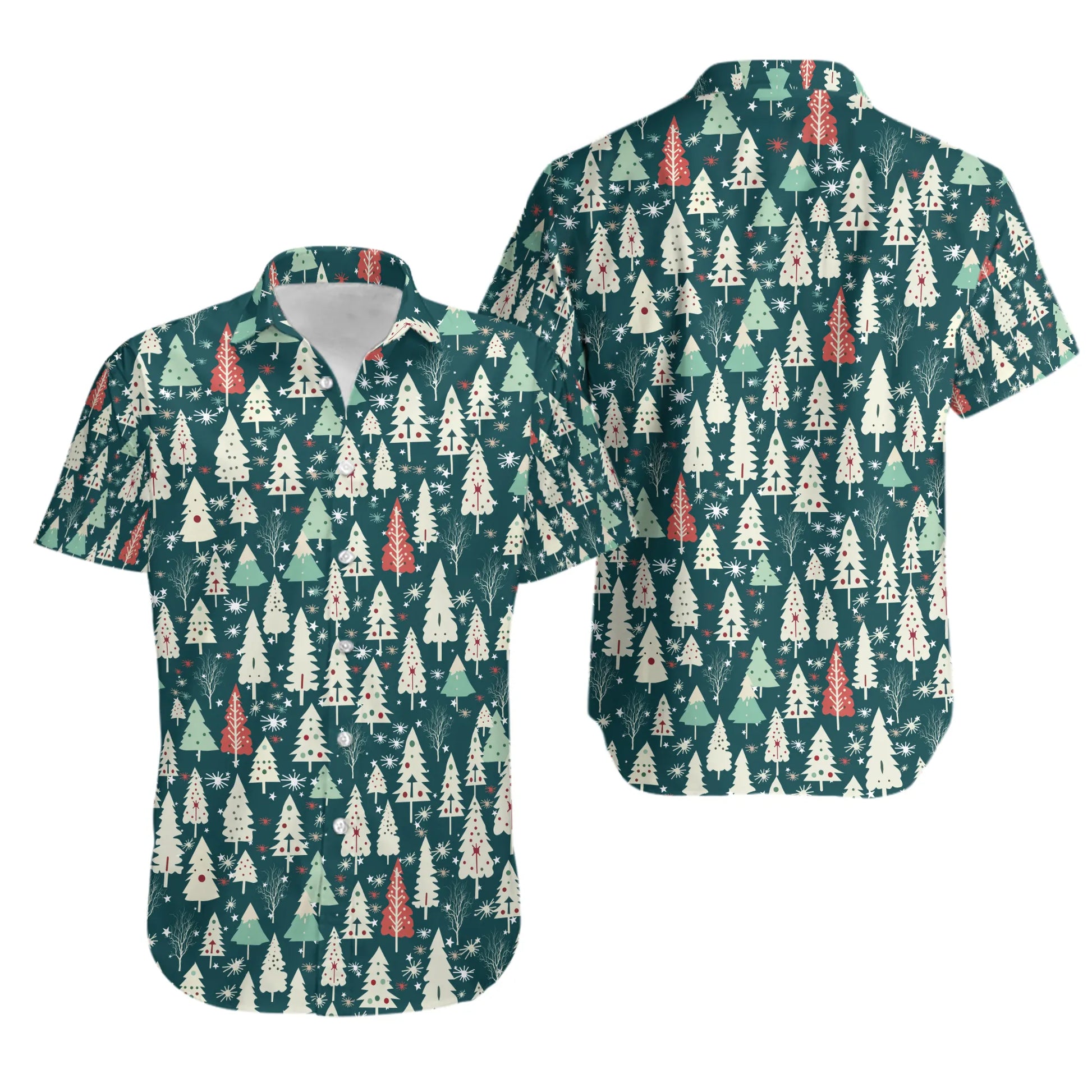 Christmas Tree Hawaiian Shirt | Festive Holiday Pattern | Lightweight Soft Fabric | Unique Xmas Party Gift For Men