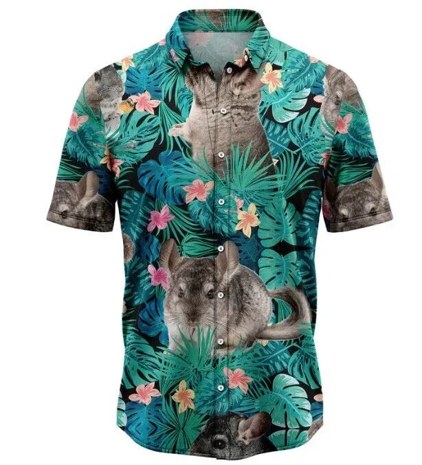 Chinchilla Hawaiian Shirt | Tropical Floral Animal Print | Lightweight Summer Button-Down | Fun Pet Lover Gift for Men and Women