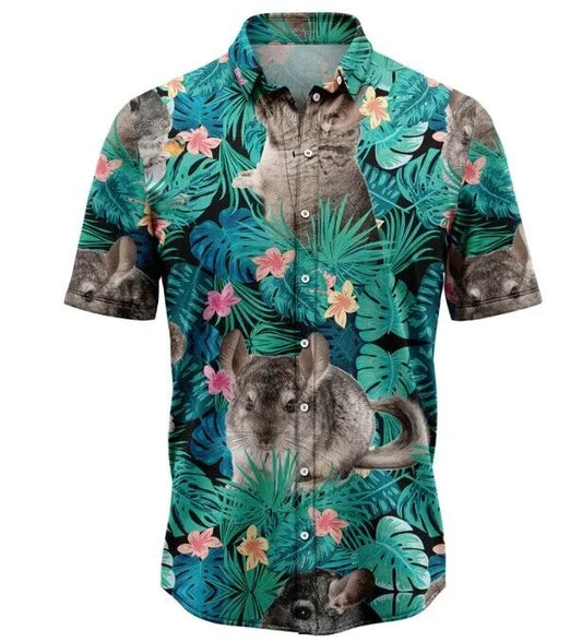Chinchilla Hawaiian Shirt | Tropical Floral Animal Print | Lightweight Summer Button-Down | Fun Pet Lover Gift for Men and Women