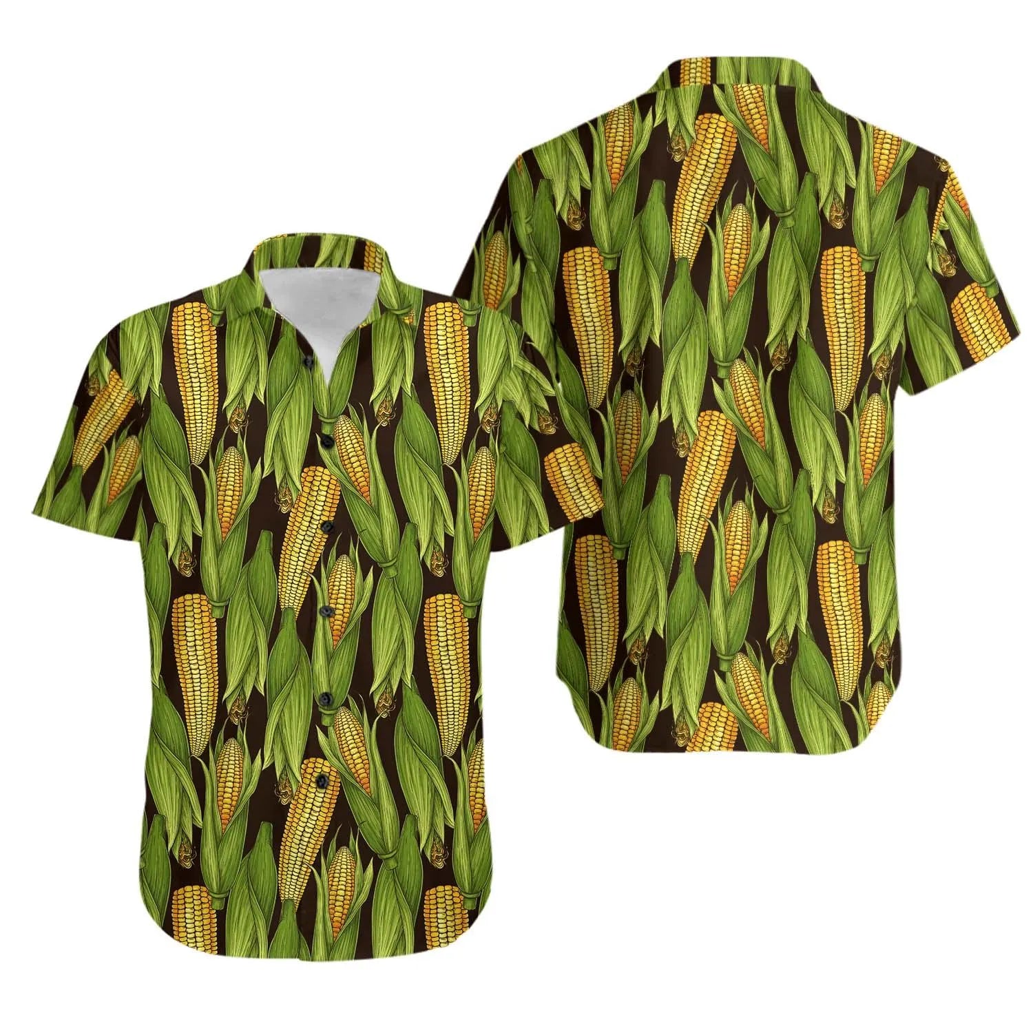 Corn Hawaiian Shirt | Vintage Farm Botanical Print | Lightweight Summer Aloha Apparel | Fun Farmer Gift