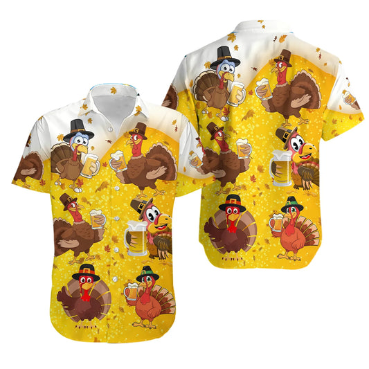 Thanksgiving Beer Turkey Hawaiian Shirt | Funny Holiday Button-Down | Premium Soft Fabric | Festive Fall Gift for Men and Women