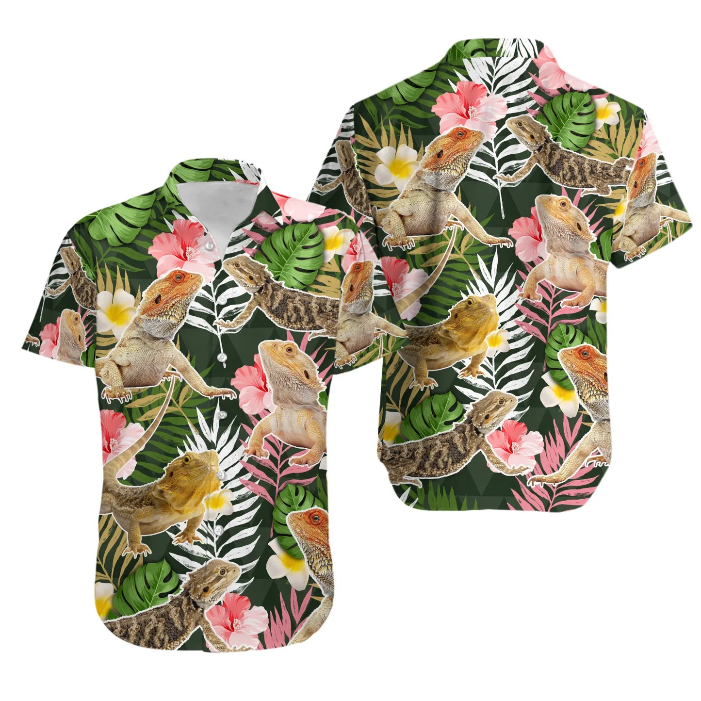 Bearded Dragon Hawaiian Shirt | Tropical Reptile Floral Print | Lightweight Summer Button Down | Fun Gift for Reptile Owners