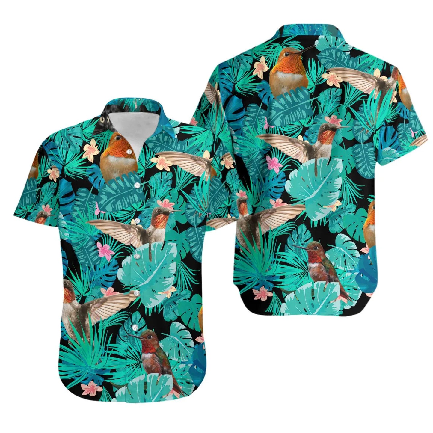 Hummingbird Hawaiian Shirt | Tropical Floral Bird Print | Lightweight Summer Apparel | Unisex Aloha Gift for Nature Lovers